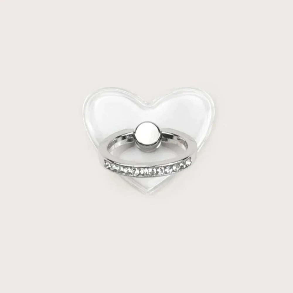 Clear Silver Rhinestone Floating Heart Rotating Finger Ring Stand Holder
